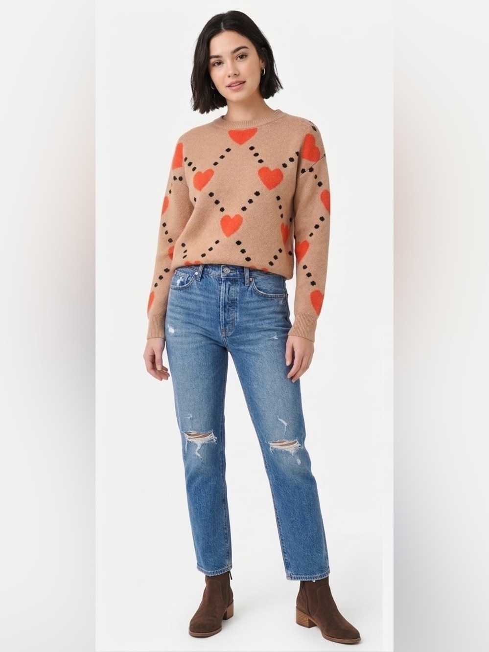 THML $74 P2P 17-19” L 21” Vanessa Heart Argyle Crewneck Sweater S